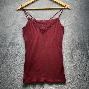 Y2K Hollister Tank Top Womens Medium Babydoll Lace Maroon Must Have V Neck Cami